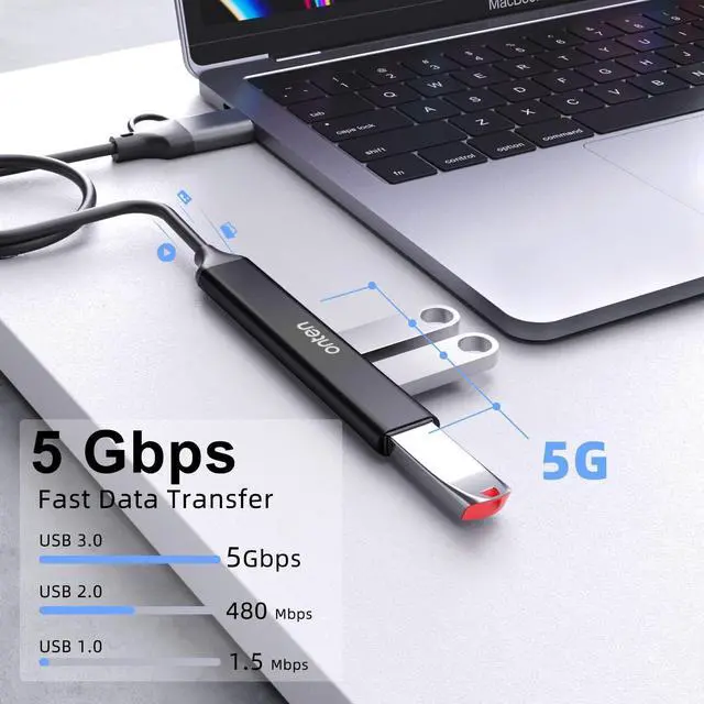 Alt view image 2 of 5 - ONTEN USB C HUB, USB C to USB C and USB A Adapter. USB 3.0 HUB with 3* USB C(5Gbps) 1*USB A(5Gbps). 1.6 ft Cable .for Laptop MacBook Surface Pro and More USB Devices