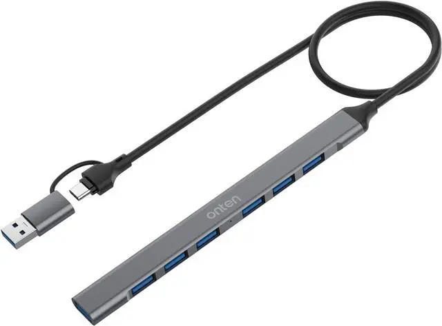 Main image of USB C Hub USB C USB to USB Adapter USB C to USB A Hub 7 Ports USB-C USB to USB Hub 3.0/2.0 for MacBook Pro iMac 2021 USB Splitter Aluminum Alloy Color Gray
