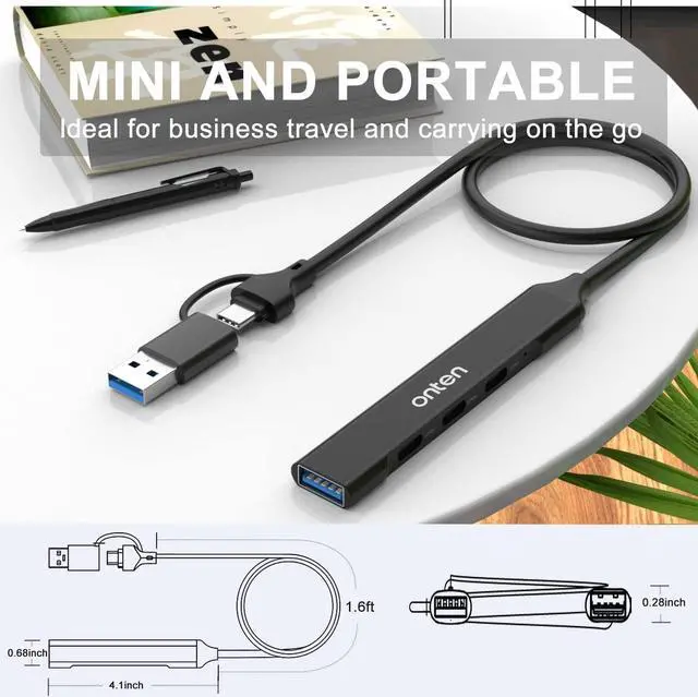Alt view image 5 of 5 - ONTEN USB C HUB, USB C to USB C and USB A Adapter. USB 3.0 HUB with 3* USB C(5Gbps) 1*USB A(5Gbps). 1.6 ft Cable .for Laptop MacBook Surface Pro and More USB Devices