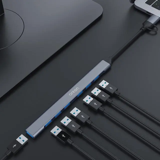 Alt view image 2 of 7 - USB C Hub USB C USB to USB Adapter USB C to USB A Hub 7 Ports USB-C USB to USB Hub 3.0/2.0 for MacBook Pro iMac 2021 USB Splitter Aluminum Alloy Color Gray