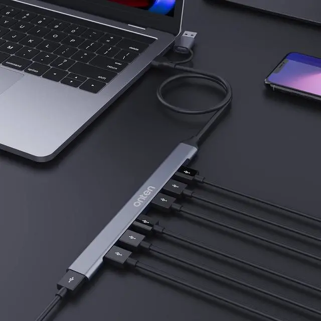 Alt view image 4 of 7 - USB C Hub USB C USB to USB Adapter USB C to USB A Hub 7 Ports USB-C USB to USB Hub 3.0/2.0 for MacBook Pro iMac 2021 USB Splitter Aluminum Alloy Color Gray