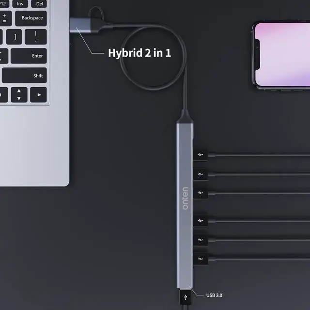 Alt view image 6 of 7 - USB C Hub USB C USB to USB Adapter USB C to USB A Hub 7 Ports USB-C USB to USB Hub 3.0/2.0 for MacBook Pro iMac 2021 USB Splitter Aluminum Alloy Color Gray