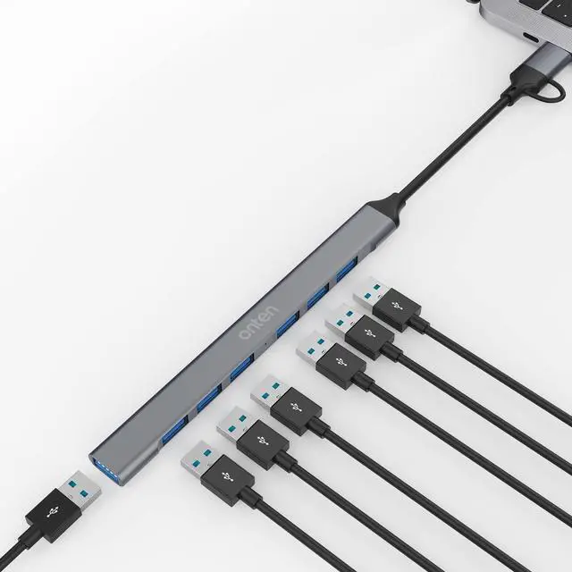 Alt view image 7 of 7 - USB C Hub USB C USB to USB Adapter USB C to USB A Hub 7 Ports USB-C USB to USB Hub 3.0/2.0 for MacBook Pro iMac 2021 USB Splitter Aluminum Alloy Color Gray