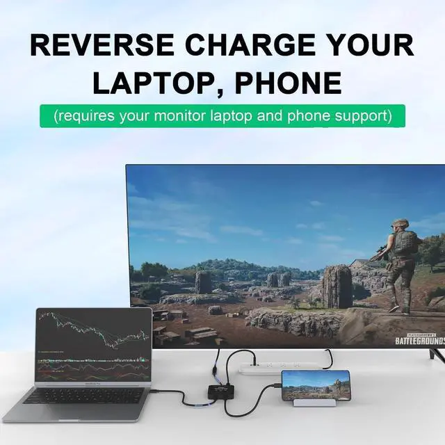 Alt view image 2 of 7 - Onten USB C Switch Selector, 2 in 1 Out/1 in 2 Out Bi Directional USB C Switcher, 100w Power Delivery, 10Gbps USB C Switch Support 8K 60Hz,4K@120HZ Compatible with Laptop, Tablet, Phone