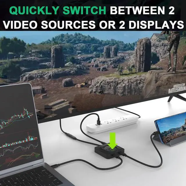 Alt view image 4 of 7 - Onten USB C Switch Selector, 2 in 1 Out/1 in 2 Out Bi Directional USB C Switcher, 100w Power Delivery, 10Gbps USB C Switch Support 8K 60Hz,4K@120HZ Compatible with Laptop, Tablet, Phone