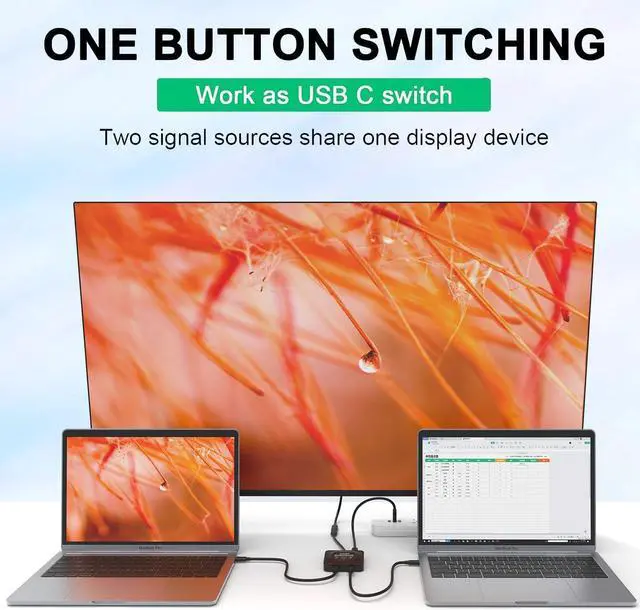 Alt view image 6 of 7 - Onten USB C Switch Selector, 2 in 1 Out/1 in 2 Out Bi Directional USB C Switcher, 100w Power Delivery, 10Gbps USB C Switch Support 8K 60Hz,4K@120HZ Compatible with Laptop, Tablet, Phone
