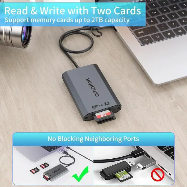 Alt view image 3 of 7 - SD UHS-II Dual-Slot Card Reader .amalink Dual Slot USB C SD 4.0 Memory Card Reader Adapter .USB 3.2 Gen 1 Workflow Dual-Slot SDHC/SDXC UHS-II