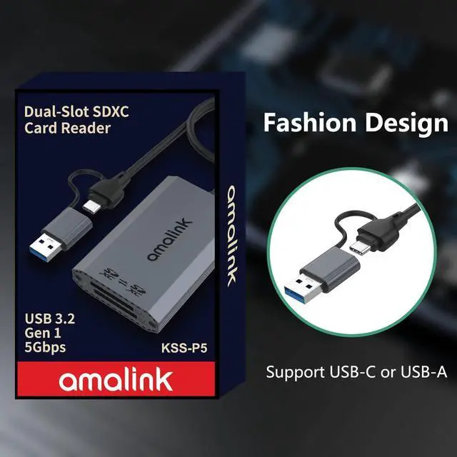 Alt view image 7 of 7 - SD UHS-II Dual-Slot Card Reader .amalink Dual Slot USB C SD 4.0 Memory Card Reader Adapter .USB 3.2 Gen 1 Workflow Dual-Slot SDHC/SDXC UHS-II