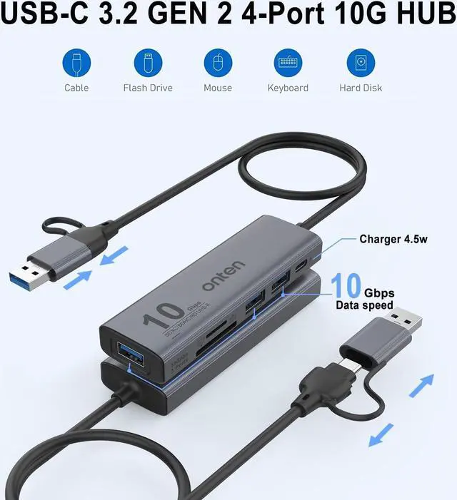 Alt view image 4 of 7 - Onten Dual-Slot UHS-II SD4.0 Card Reader.10Gbps USB C to USB Hub Adapter,USB Hub with 3*USB 3.2 GEN 2(10Gbps) Port and UHS-II SD/TF4.0.Compatible with Mac OS iPad OS,Windows,Android,and Linux.