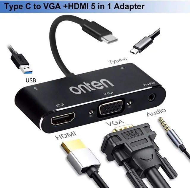 Alt view image 2 of 6 - ONTEN USB C to HDMI VGA Adapter (5-in-1)