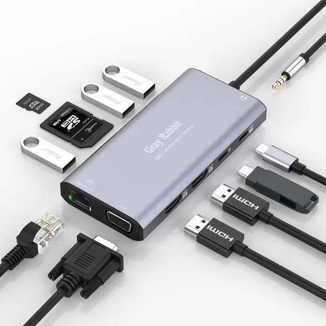 Main image of USB C Docking Station,USB C to Dual HDMI Monitor Adapter USB C HUB Triple Display and MST Mode for Windows. Compatible with thunderbolt3/4 MacBook Pro/Air, iPad Pro and More(DP AltMode Required)