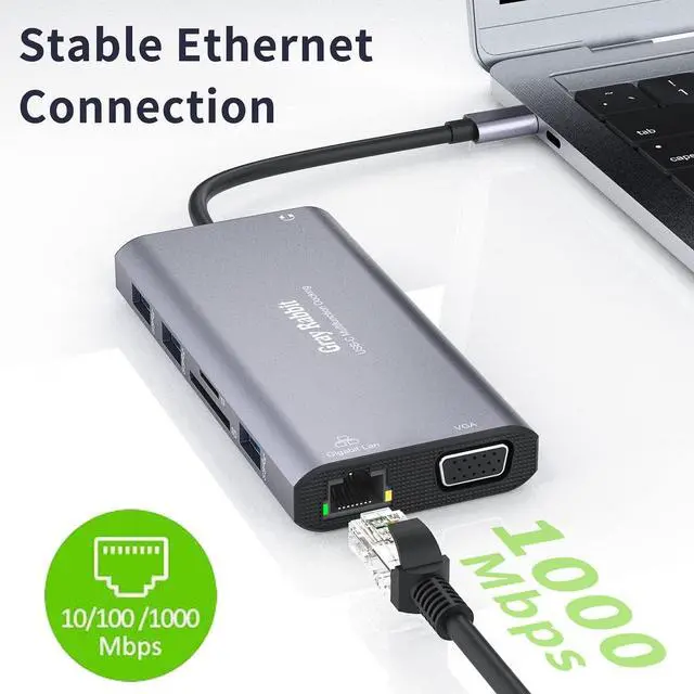 Alt view image 6 of 7 - USB C Docking Station,USB C to Dual HDMI Monitor Adapter USB C HUB Triple Display and MST Mode for Windows. Compatible with thunderbolt3/4 MacBook Pro/Air, iPad Pro and More(DP AltMode Required)