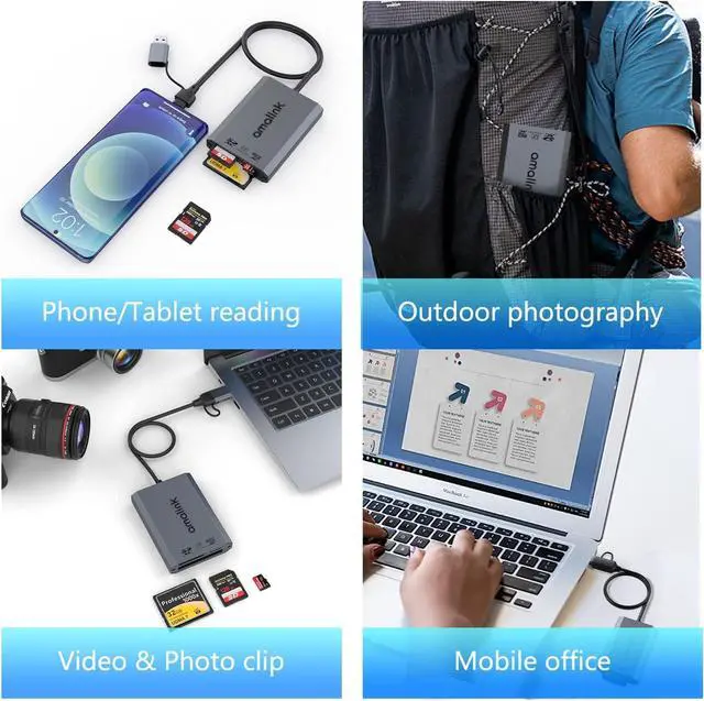 Alt view image 7 of 7 - UHS-II SD Card Reader. Triple-Slot USB-A/USB-C CF Compact Flash Card Reader Adapter,.Support CF/UHS-II/UHS-I SD/SDHC/SDXC, Compatible with Windows,Mac OS