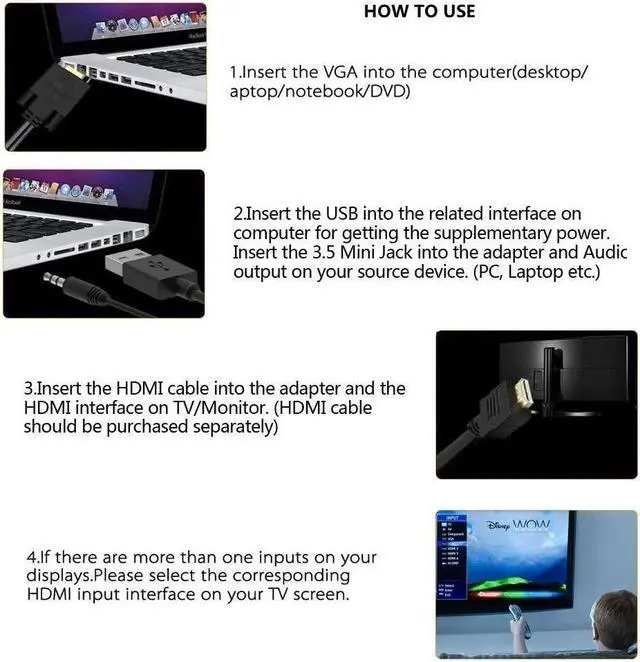Alt view image 5 of 7 - AMALINK VGA to HDMI Adapter, 1080P VGA Male to HDMI Female Adapter Cable with Audio Cable and USB Cable