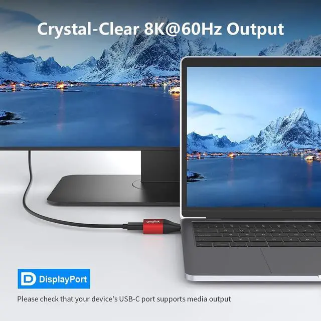 Alt view image 6 of 7 - AMALINK USB C to Dispalyport adpter,8K@60HZ 4K@120HZ 2K@240HZ for MacBook Pro, MacBook Air, iPad Pro, Pixelbook, XPS, Galaxy, and More (USB C to DP 8K@60HZ) DP Alternative Mode Required