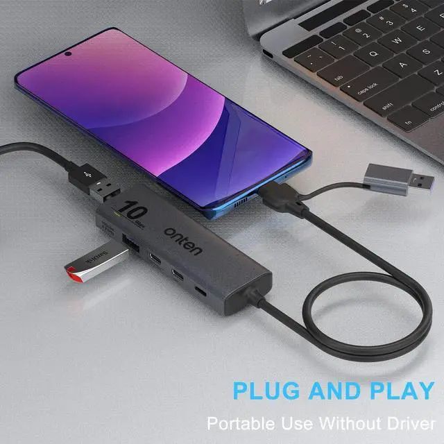 Alt view image 6 of 7 - Onten 10Gbps USB C Hub,USB C to USB C/A Adapter with USB3.2 GEN2 Speed. USB/USB C Splitter with 2*USBA(10G) 2*USB C(10G).4 Ports USB C Adapter e(Data Transfer only,Not Support Power and Monitor)