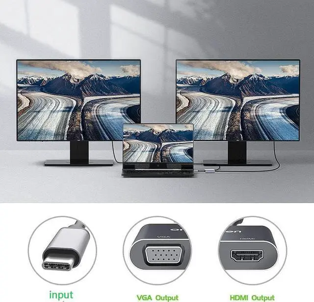 Alt view image 6 of 6 - ONTEN USB C to HDMI VGA Adapter (2-in-1)