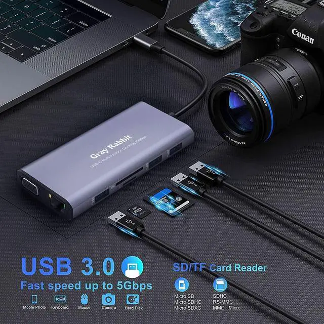 Alt view image 3 of 7 - USB C Docking Station,USB C to Dual HDMI Monitor Adapter USB C HUB Triple Display and MST Mode for Windows. Compatible with thunderbolt3/4 MacBook Pro/Air, iPad Pro and More(DP AltMode Required)
