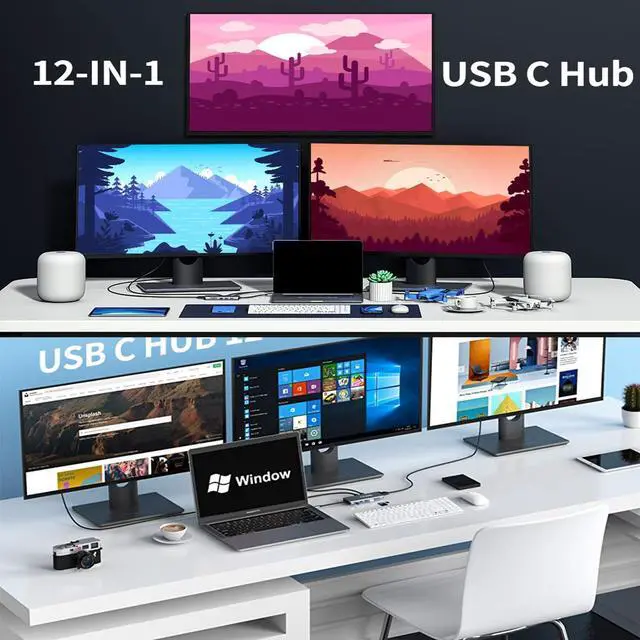 Alt view image 5 of 7 - USB C Docking Station,USB C to Dual HDMI Monitor Adapter USB C HUB Triple Display and MST Mode for Windows. Compatible with thunderbolt3/4 MacBook Pro/Air, iPad Pro and More(DP AltMode Required)