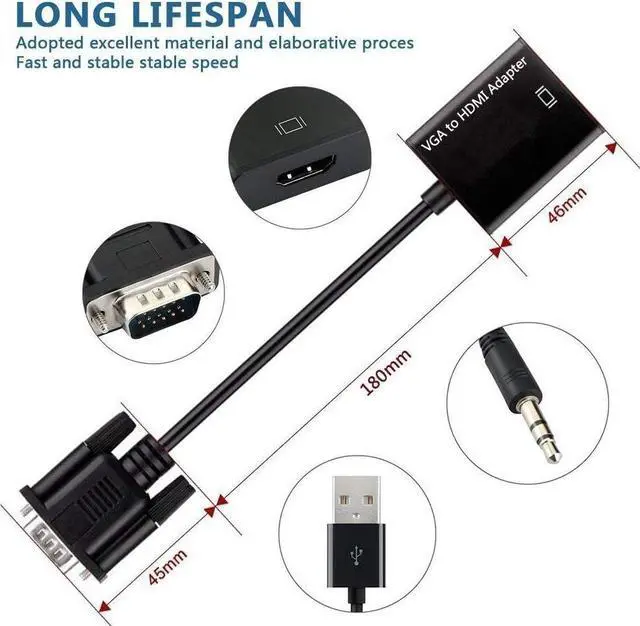 Alt view image 7 of 7 - AMALINK VGA to HDMI Adapter, 1080P VGA Male to HDMI Female Adapter Cable with Audio Cable and USB Cable