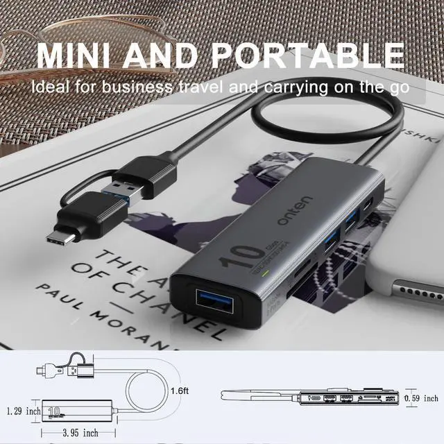 Alt view image 4 of 7 - 4 Port USB HUB, Onten USB 3.0 HUB, USB Splitter with 1.6 ft Cable 4*USB3.0 Port for Laptop MacBook Surface Pro and More USB Devices