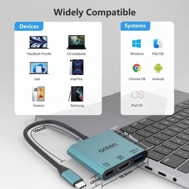 Alt view image 2 of 7 - ONTEN USB C to Dual HDMI adpater 4K@60HZ USB Type c to Dual Monitor MST Converter.Compatible with thunderbolt3/4 MacBook Pro/Air, iPad Pro and More (DP AltMode Required)