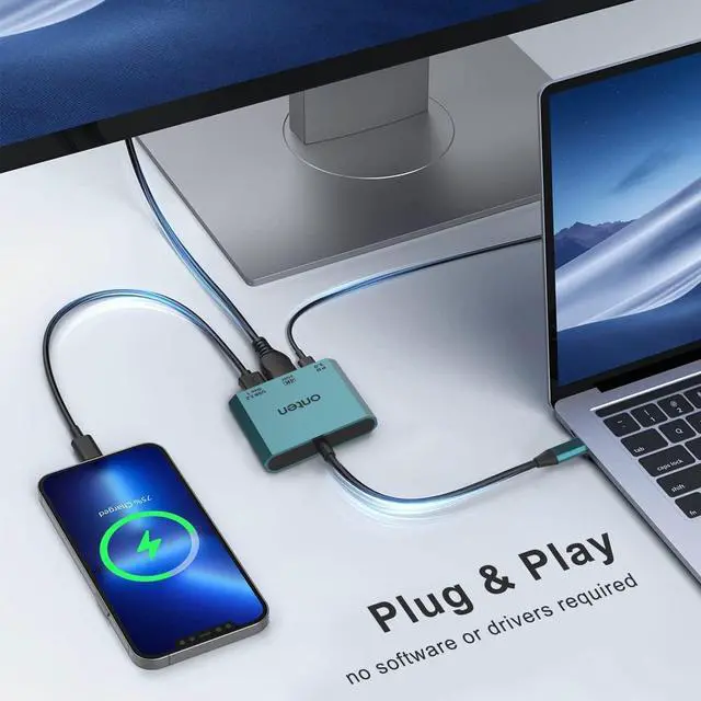 Alt view image 6 of 7 - ONTEN USB C to Dual HDMI adpater 4K@60HZ USB Type c to Dual Monitor MST Converter.Compatible with thunderbolt3/4 MacBook Pro/Air, iPad Pro and More (DP AltMode Required)