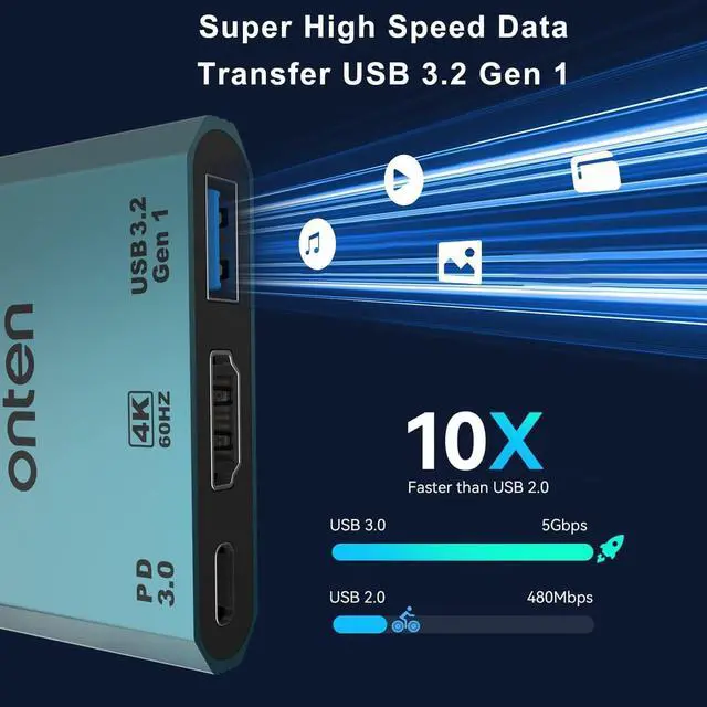 Alt view image 5 of 7 - ONTEN USB C to Dual HDMI adpater 4K@60HZ USB Type c to Dual Monitor MST Converter.Compatible with thunderbolt3/4 MacBook Pro/Air, iPad Pro and More (DP AltMode Required)