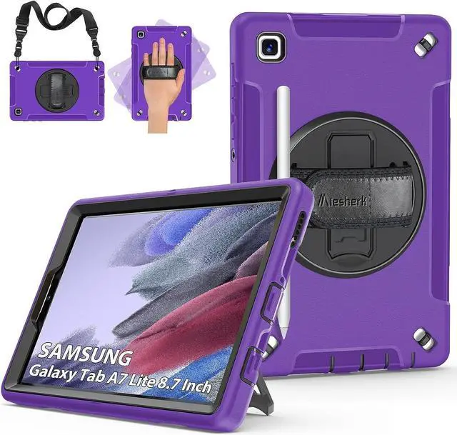 Main image of Case for Galaxy Tab A7 Lite, Military Grade Heavy Duty Shockproof Case with Hand/Shoulder Strap Rotating Kickstand for Samsung Galaxy Tab A7 Lite 8.7 Inch 2021, Purple