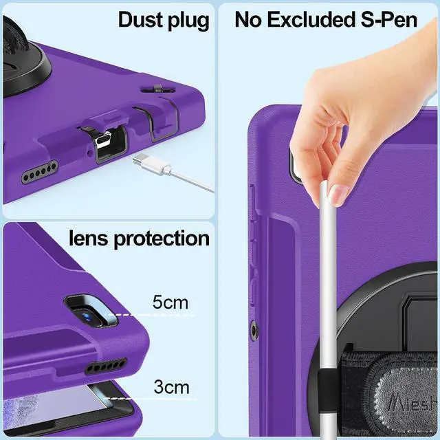 Alt view image 4 of 7 - Case for Galaxy Tab A7 Lite, Military Grade Heavy Duty Shockproof Case with Hand/Shoulder Strap Rotating Kickstand for Samsung Galaxy Tab A7 Lite 8.7 Inch 2021, Purple