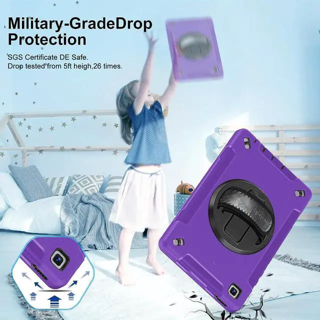 Alt view image 2 of 7 - Case for Galaxy Tab A7 Lite, Military Grade Heavy Duty Shockproof Case with Hand/Shoulder Strap Rotating Kickstand for Samsung Galaxy Tab A7 Lite 8.7 Inch 2021, Purple
