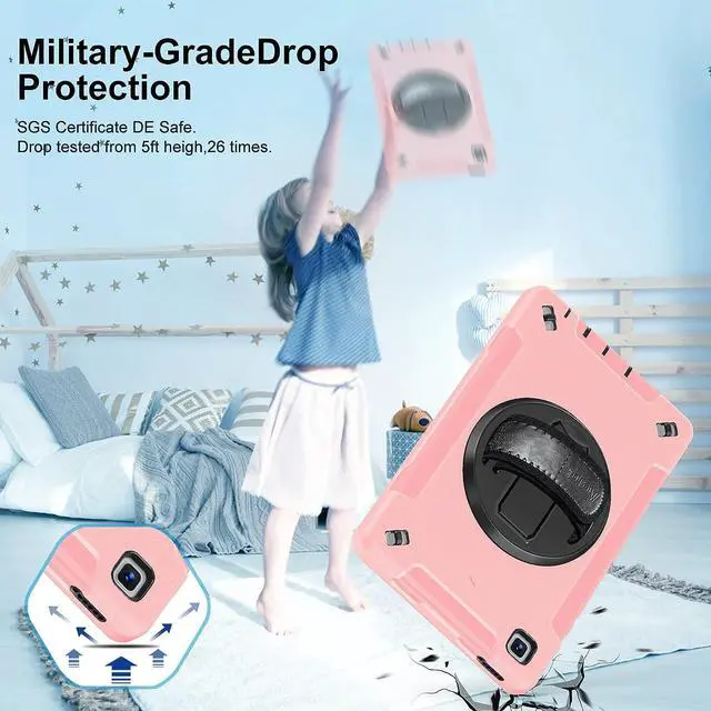 Alt view image 2 of 7 - Case for Galaxy Tab A7 Lite, Military Grade Heavy Duty Shockproof Case with Hand/Shoulder Strap Rotating Kickstand for Samsung Galaxy Tab A7 Lite 8.7 Inch 2021, Pink