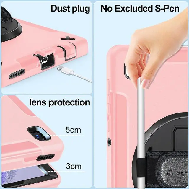 Alt view image 4 of 7 - Case for Galaxy Tab A7 Lite, Military Grade Heavy Duty Shockproof Case with Hand/Shoulder Strap Rotating Kickstand for Samsung Galaxy Tab A7 Lite 8.7 Inch 2021, Pink