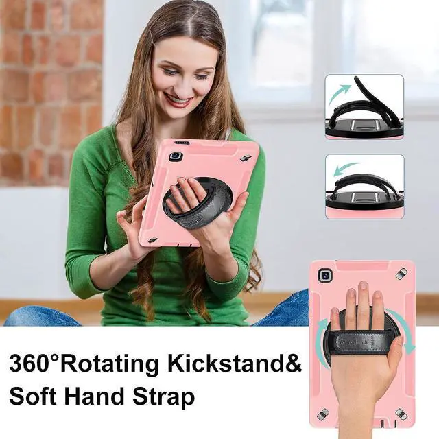 Alt view image 6 of 7 - Case for Galaxy Tab A7 Lite, Military Grade Heavy Duty Shockproof Case with Hand/Shoulder Strap Rotating Kickstand for Samsung Galaxy Tab A7 Lite 8.7 Inch 2021, Pink