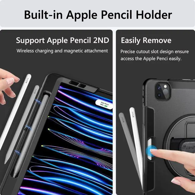 Alt view image 4 of 7 - Case for iPad Pro 11 Inch Case 2022/2021: iPad Pro 11 Case 4th Generation, Military Grade Heavy Duty Shockproof Rotating Stand+Hand/Shoulder Strap for iPad Pro 11 2021 3rd Gen Case, Black