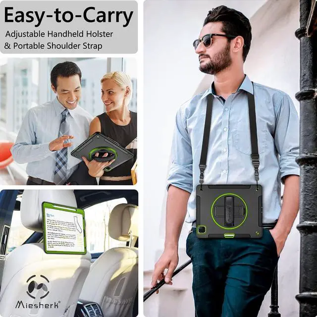 Alt view image 6 of 7 - Case for iPad Pro 11 Inch Case 2022/2021: iPad Pro 11 Case 4th Generation, Military Grade Heavy Duty Shockproof Rotating Stand+Hand/Shoulder Strap for iPad Pro 11 2021 3rd Gen Case, Green