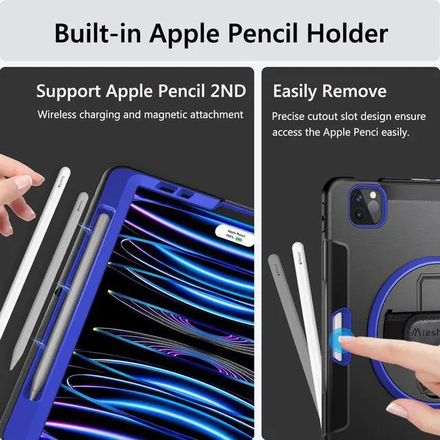 Alt view image 5 of 7 - Case for iPad Pro 11 Inch Case 2022/2021: iPad Pro 11 Case 4th Generation, Military Grade Heavy Duty Shockproof Rotating Stand+Hand/Shoulder Strap for iPad Pro 11 2021 3rd Gen Case, Blue