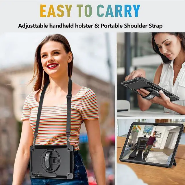 Alt view image 6 of 7 - Galaxy Tab S8 Ultra 14.6 Inch Case: Military Grade Tab S8U Case 2022 Heavy Duty Shockproof Protective Cover-S-Pencil Holder-Rotating Stand-Hand/Shoulder Strap for Samsung Tab S8 U Black