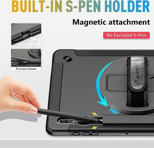 Alt view image 4 of 7 - Galaxy Tab S8 Ultra 14.6 Inch Case: Military Grade Tab S8U Case 2022 Heavy Duty Shockproof Protective Cover-S-Pencil Holder-Rotating Stand-Hand/Shoulder Strap for Samsung Tab S8 U Black