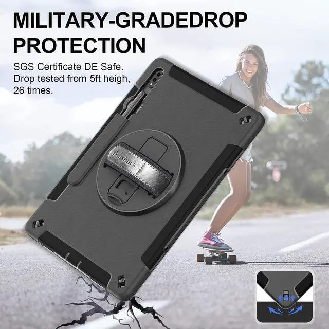 Alt view image 2 of 7 - Case for Galaxy Tab S7 FE/S8 Plus/S7 Plus, Military Grade Shockproof Case with Hand/Shoulder Strap-S Pen Holder-Rotating Kickstand for Samsung Galaxy Tab S7 FE/S8 Plus/S7 Plus 12.4 Inch
