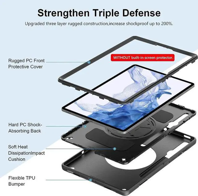 Alt view image 6 of 7 - Case for Galaxy Tab S7 FE/S8 Plus/S7 Plus, Military Grade Shockproof Case with Hand/Shoulder Strap-S Pen Holder-Rotating Kickstand for Samsung Galaxy Tab S7 FE/S8 Plus/S7 Plus 12.4 Inch