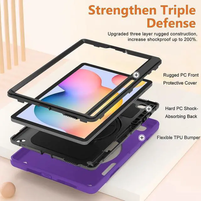Alt view image 5 of 7 - Case for Galaxy Tab S9, Military Grade Heavy Duty Shockproof Case with Hand/Shoulder Strap Rotating Kickstand for Samsung Galaxy Tab S9 11 Inch 2023, Black