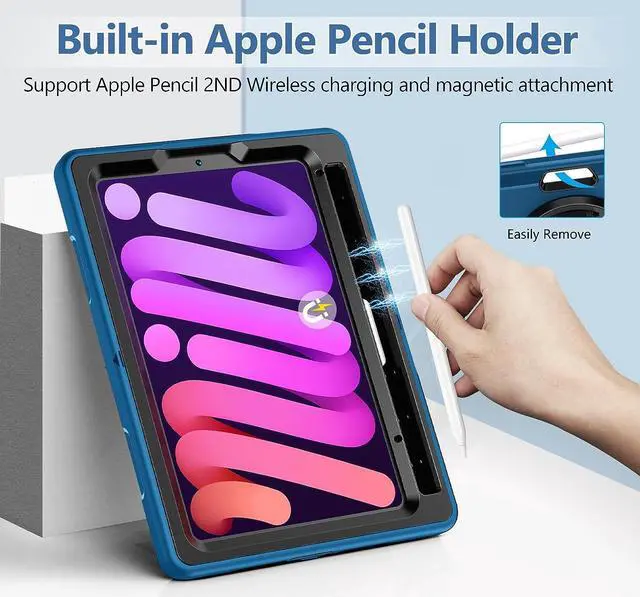 Alt view image 4 of 7 - Case for iPad Mini 6 Case 8.3 Inch 2021, Military Grade Heavy Duty Shockproof Case with Stand - Hand/Shoulder Strap - Pencil Holder for iPad Mini 6th Generation A2567 A2568 A2569 Black