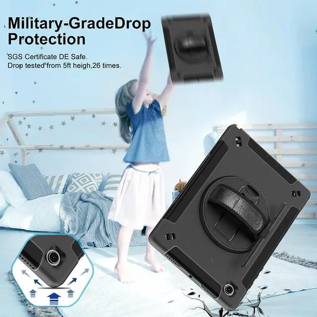 Alt view image 2 of 7 - Case for Galaxy Tab S9 Plus: Military Grade Shockproof Case with Hand/Shoulder Strap-S Pen Holder-Rotating Kickstand for Samsung Galaxy S9 Plus 12.4 Inch, Black