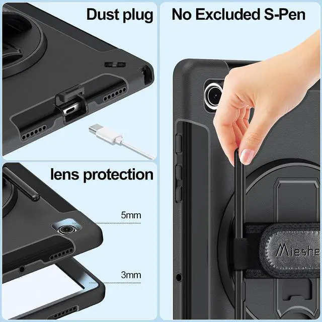 Alt view image 4 of 7 - Case for Galaxy Tab S9 Plus: Military Grade Shockproof Case with Hand/Shoulder Strap-S Pen Holder-Rotating Kickstand for Samsung Galaxy S9 Plus 12.4 Inch, Black