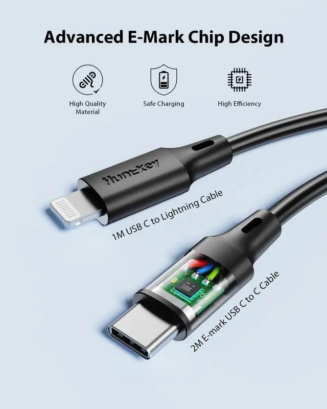 Alt view image 6 of 7 - Huntkey 100W USB C Charger with 2-Pack USB C Cable, 3-Port GaN PD Fast Power Adapter USB C Wall Charger Block for MacBook Pro/Air, Dell XPS, iPad, iPhone 14/14 Pro /13/13 Pro, Galaxy S23/S22/S21