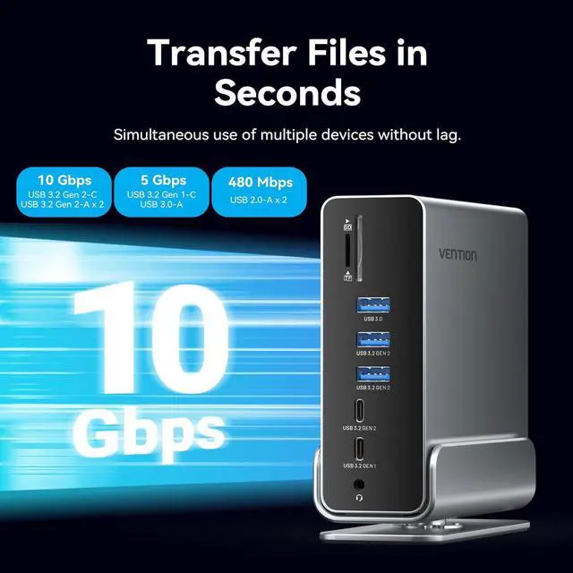 Alt view image 5 of 7 - Docking Station Dual Monitor, VENTION 15-in-1 Triple Display USB C Laptop Docking Station for MacBook Pro/Air, Thunderbolt 3/4, Dell, HP with Dual 4K HDMI, DP, 10Gbps USB, RJ45, Audio, SD/TF, 100W PD