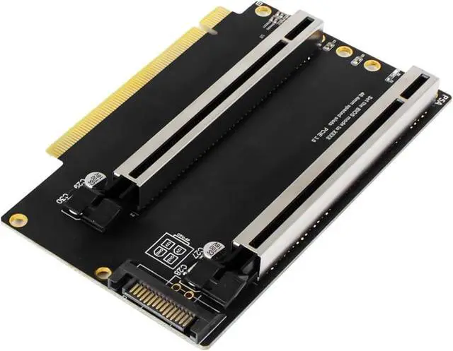 Alt view image 3 of 5 - PCI-E 3.0 x16 1 to 2 Expansion Card Gen3 Split Card PCIe-Bifurcation x16 to x8x8 with 20mm Spaced Slots CPU4P Power Supply Port (with 4Pin Cable Higher)