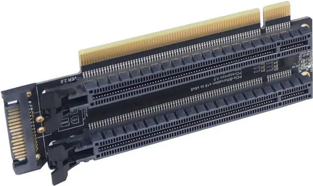 Alt view image 2 of 5 - PCI-E 4.0 x16 1 to 2 Expansion Card Gen4 Split Card PCIe-Bifurcation x16 to x8x8 with 20mm Spaced Slots CPU4P Power Supply Port (SATA)