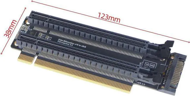 Alt view image 5 of 5 - PCI-E 4.0 x16 1 to 2 Expansion Card Gen4 Split Card PCIe-Bifurcation x16 to x8x8 with 20mm Spaced Slots CPU4P Power Supply Port (SATA)